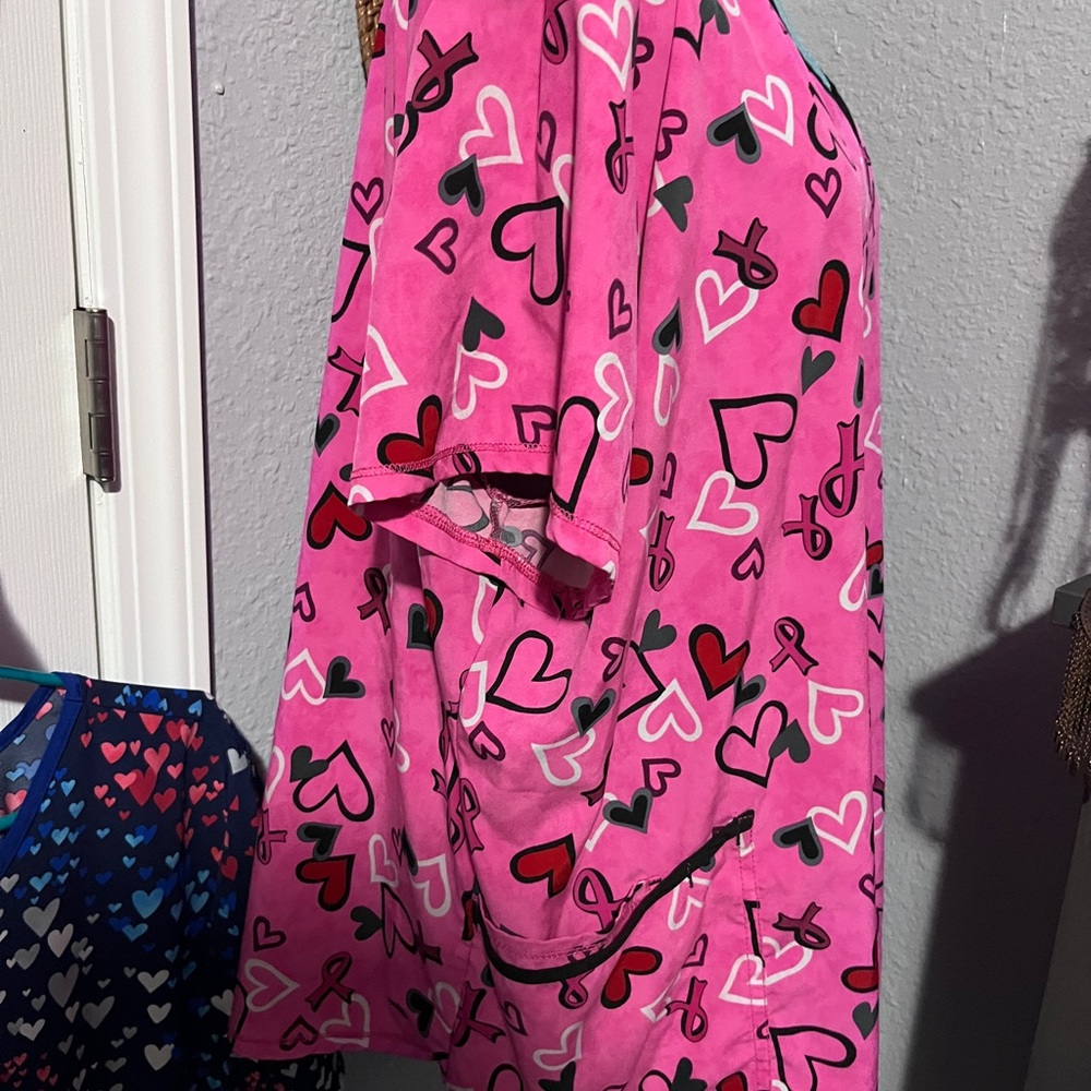 Heart Patterned Scrub Tops - Pink, Blue, set of 3 - Picture 9 of 14